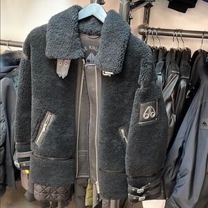 Moose Knuckles Black Military Field Coat Plush Collar